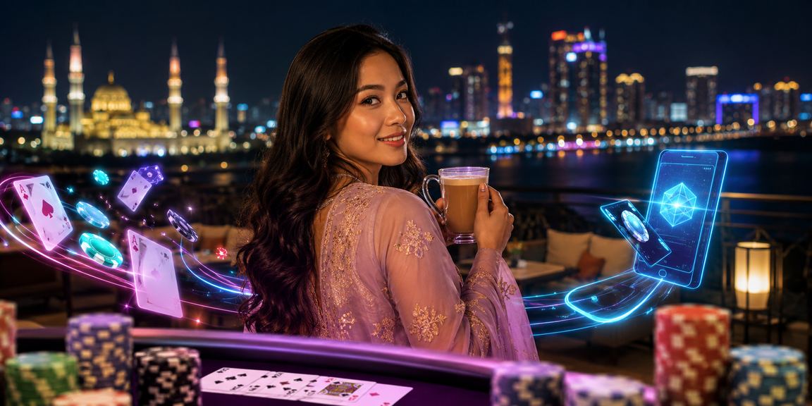 Pemain poker kasino di Selangor dengan suasana meja yang intens dan gaya Melayu moden